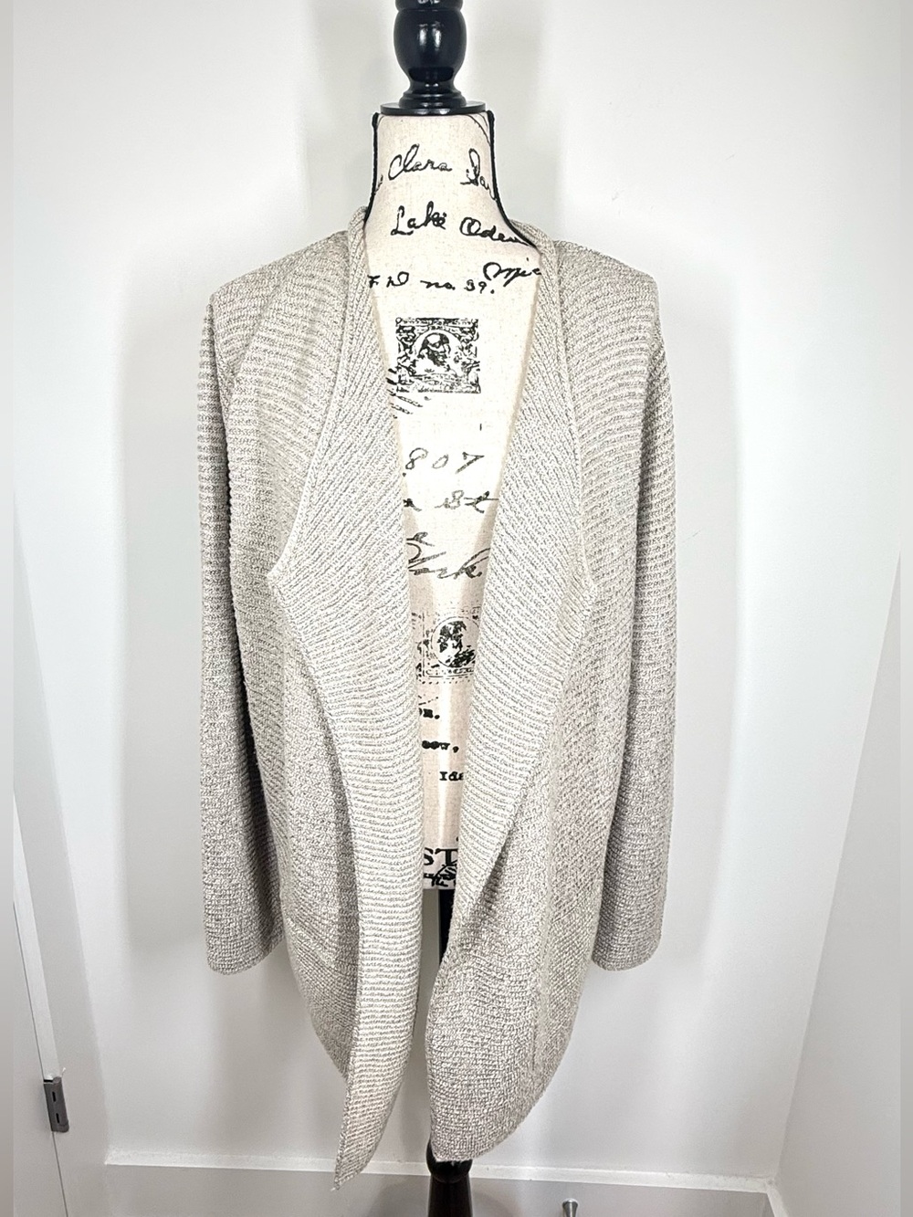 J. Jill Pure Jill Open Drape Front Heather Oatmeal Cream Knit Cardigan Sweater